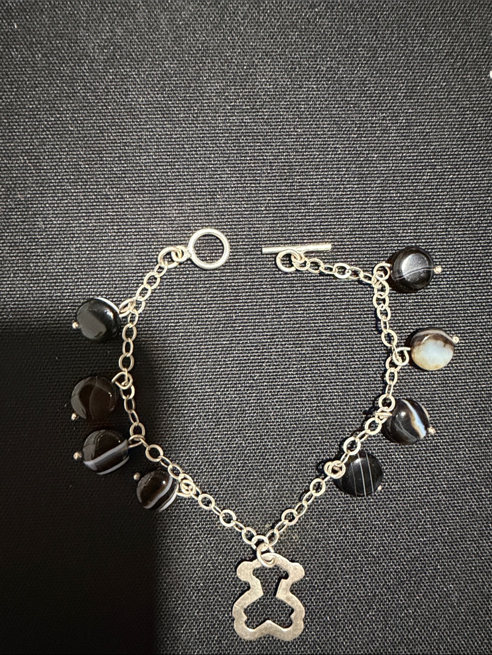 Mexican Silver .925  Charm Bracelet with Black Beads